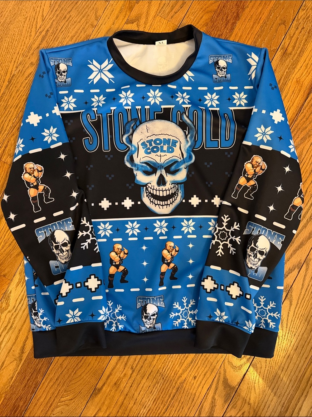Stone Cold Steve Austin Blue & Black Graphic Holiday Sweater